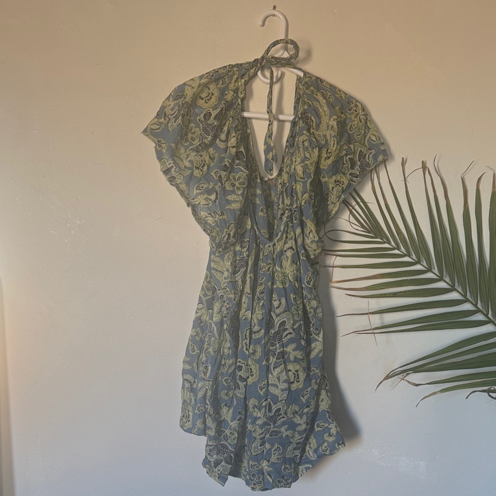 Free People Blue and Yellow Paisley Halter Mini Dress